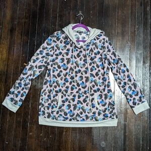 Heimish U.S.A. Light Purple Hooded Draw String Front Pocket Leopard Sweatshirt